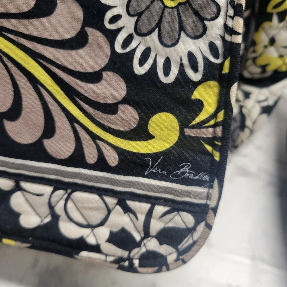Vera Bradley Messenger Bag Provencal Quilted Cotton Floral Black Yellow Citron